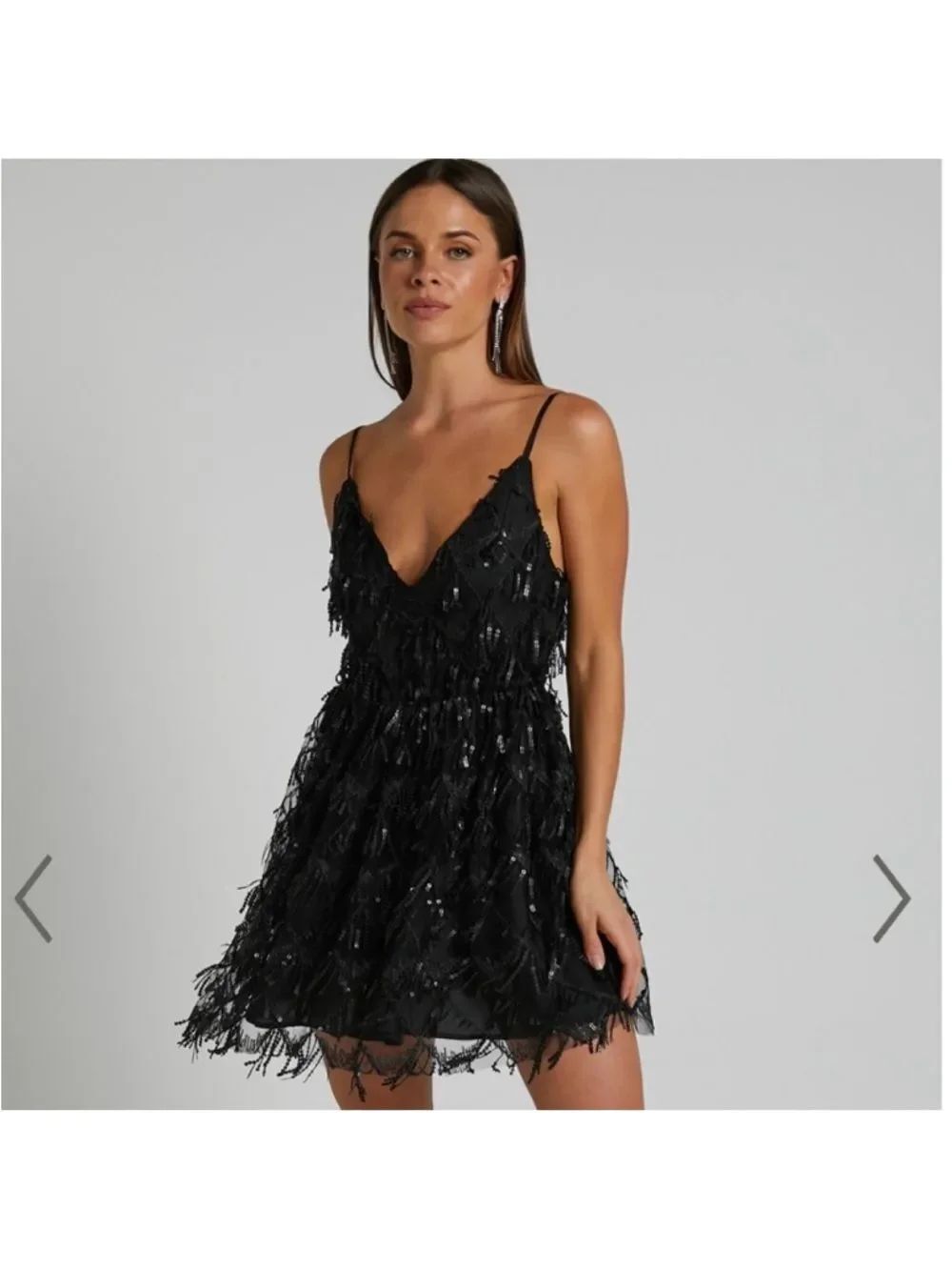 Showpo Khrizza mini dress- sequin gathered dress in black Size 16